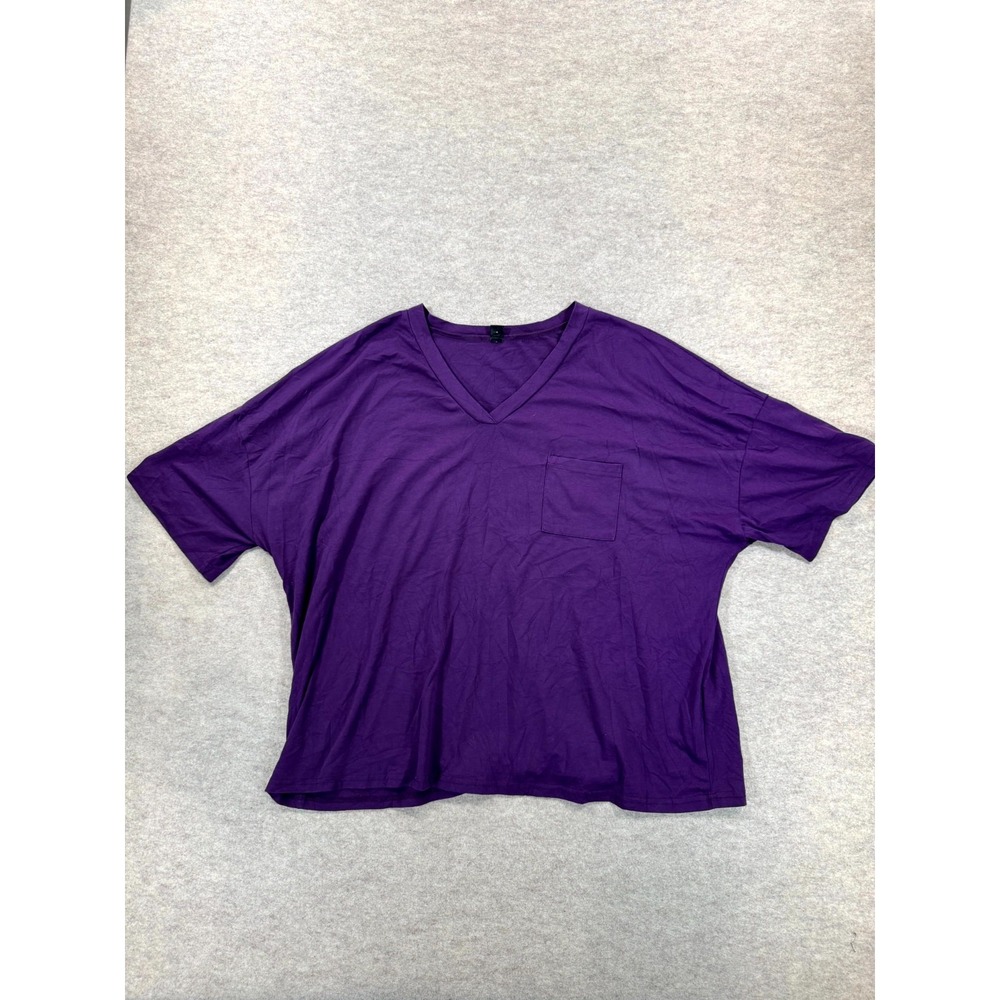 Shein Oversized T Shirt Womens 4XL Purple Cotton V Neck Drop Shoulder Pocket Top